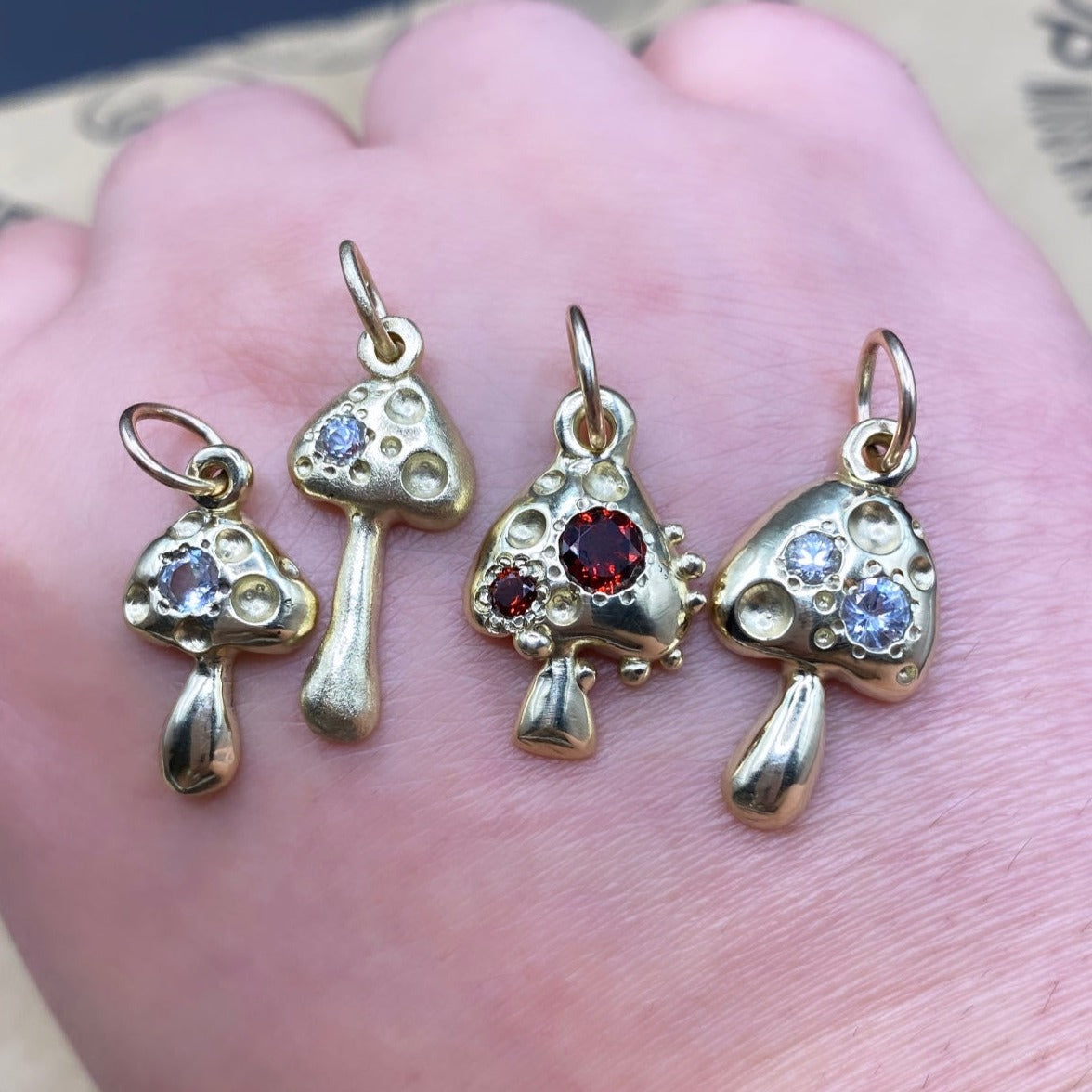 9K Yellow Gold "Long Stem" Mushroom Pendant
