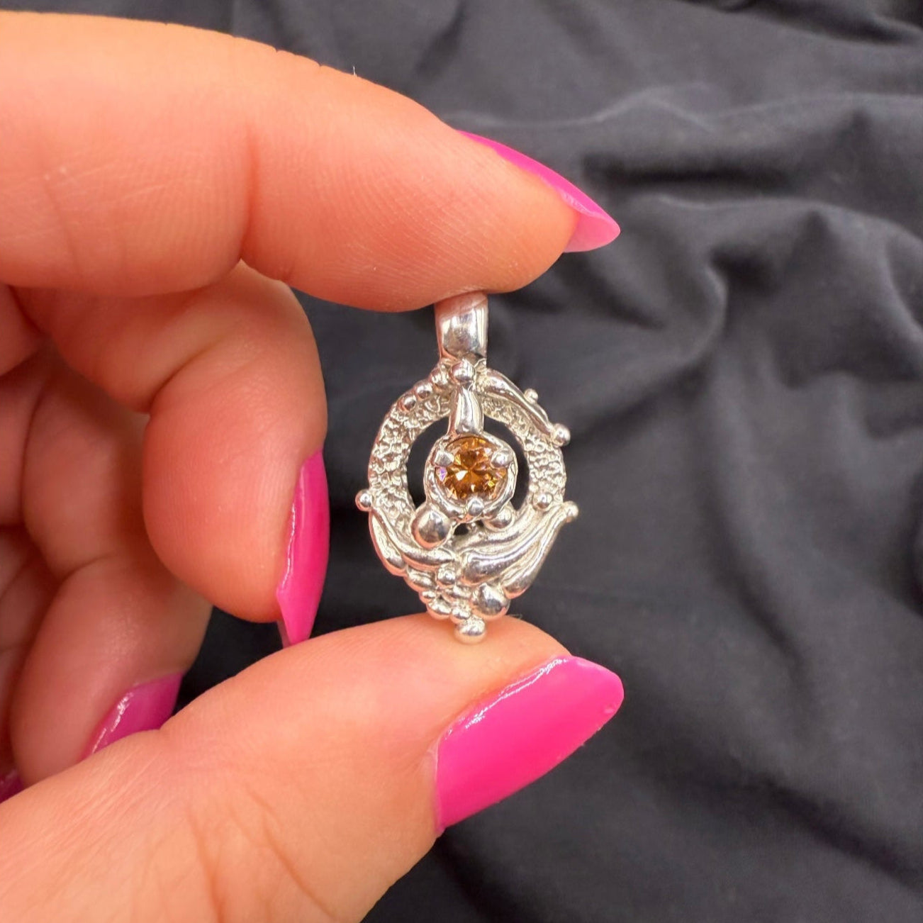 Whiskey Zircon Circle Of Life Necklace (Sterling Silver)