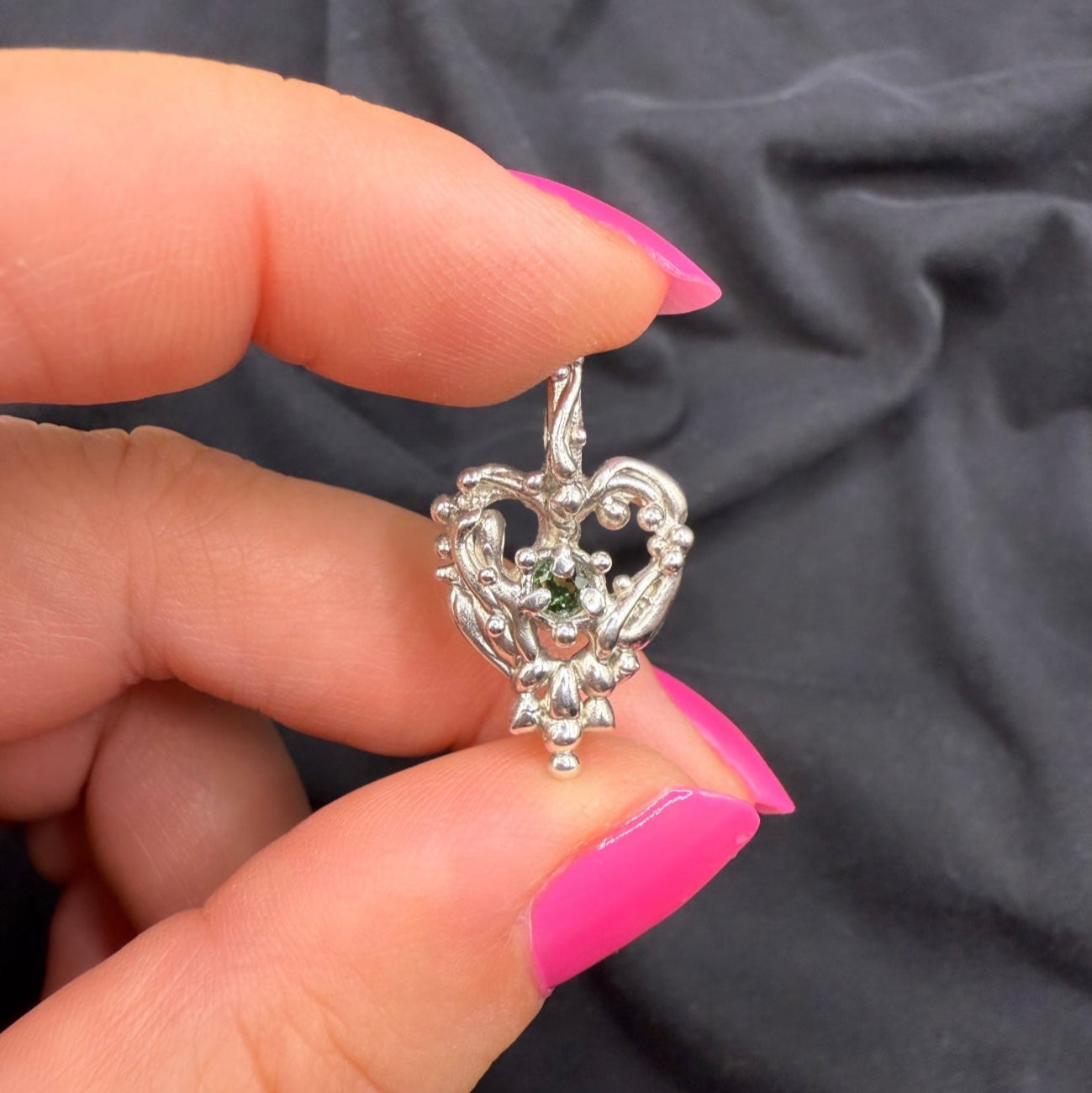 Green Tourmaline Sweetheart Charm (Sterling Silver)