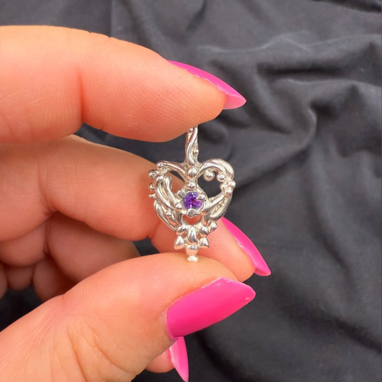 Purple Amethyst Sweetheart Charm (Sterling Silver)