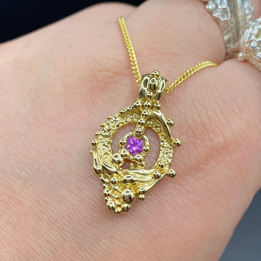 18K Yellow Gold & Ceylon Pink Sapphire Circle of Life Pendant (Pendant Only)