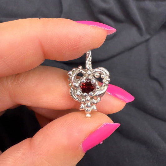 Fiery Garnet Sweetheart Charm (Sterling Silver)