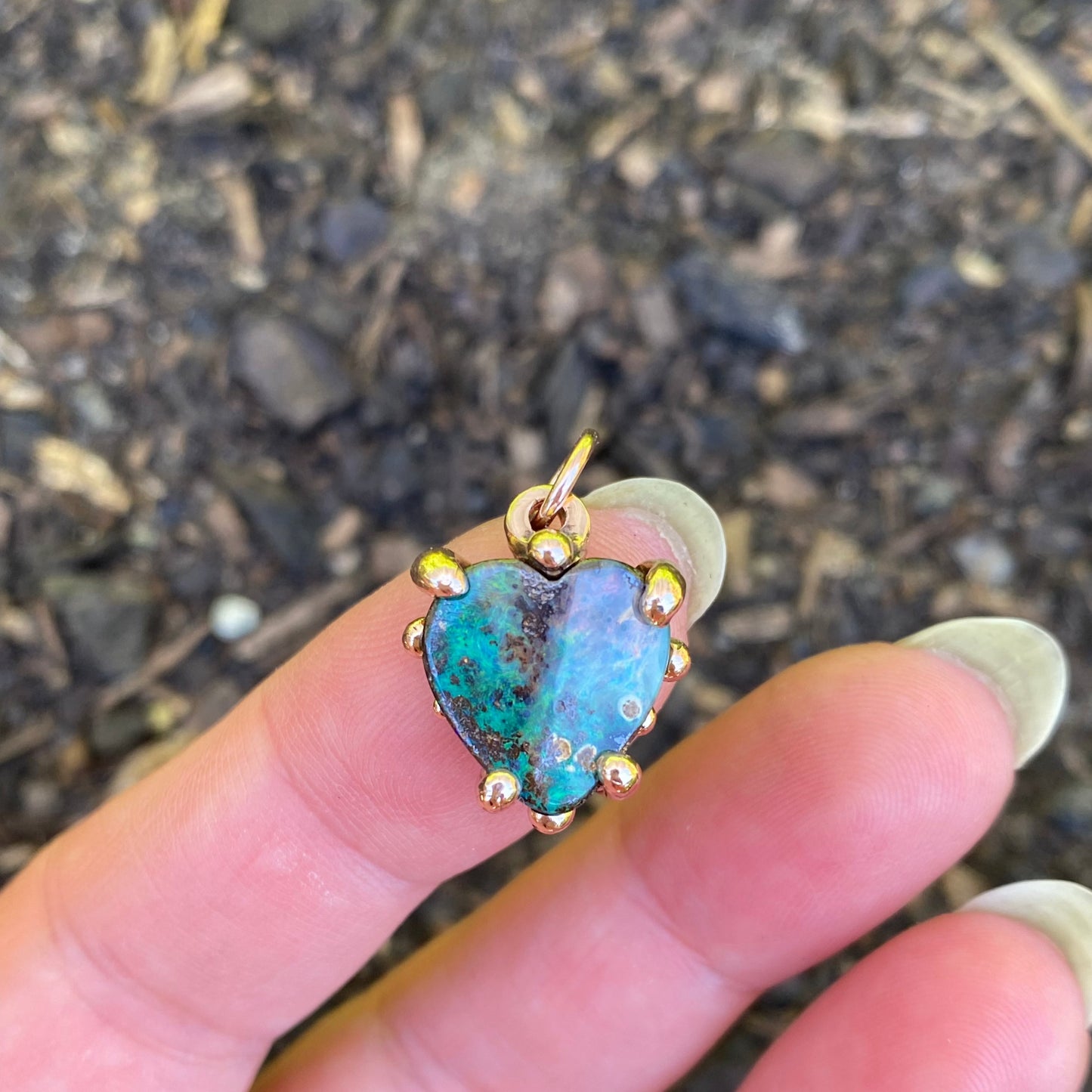 9K Rose Gold Australian Opal Heart Pendant Medium Madame Mak