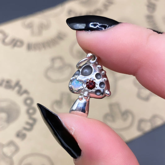 Silver "Opal Galaxy" Mushroom Pendant